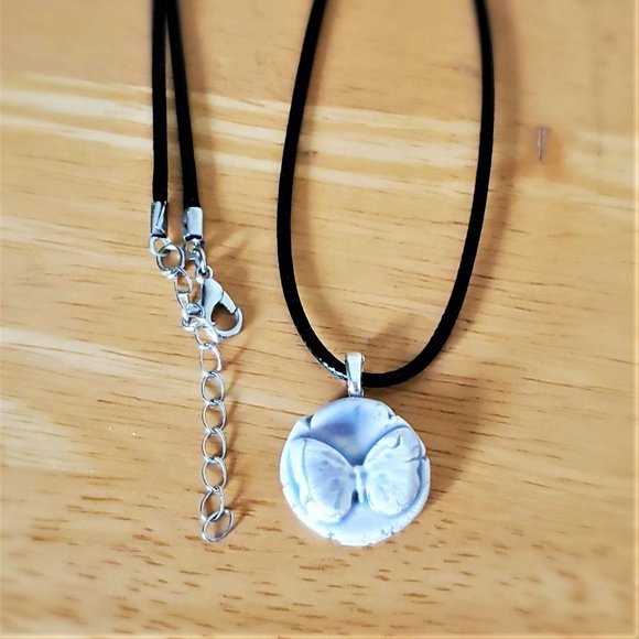 Handmade Ceramic Lilac Butterfly Pendant Necklace - Picture 4 of 12